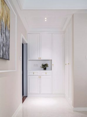 113㎡清新美式風三居室，雙面玄關收納柜+石膏線背景墻真漂亮，內附平面設計圖！